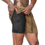 Men 2 in 1 Running Shorts Jogging Gym Fitness Training Quick Dry - Urbanarrivals